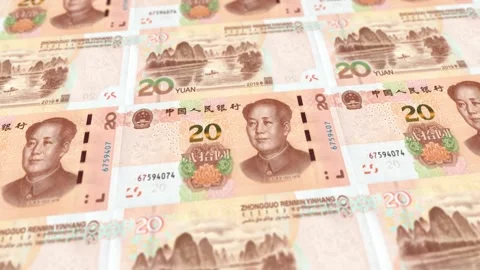 Seamless Looping 20 Yuan Banknotes - Twenty CNY Money Background Stock Footage 337701262