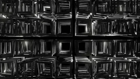 Seamless looping 3d illustration animated box tunnel. Wall of illuminated ani Stock Footage 125263828