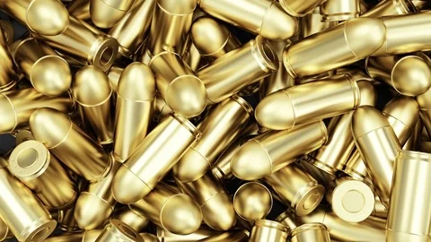 Seamless Looping 4K Animation of Heap of Gun Bullets 9mm Background Stock Footage 74220630