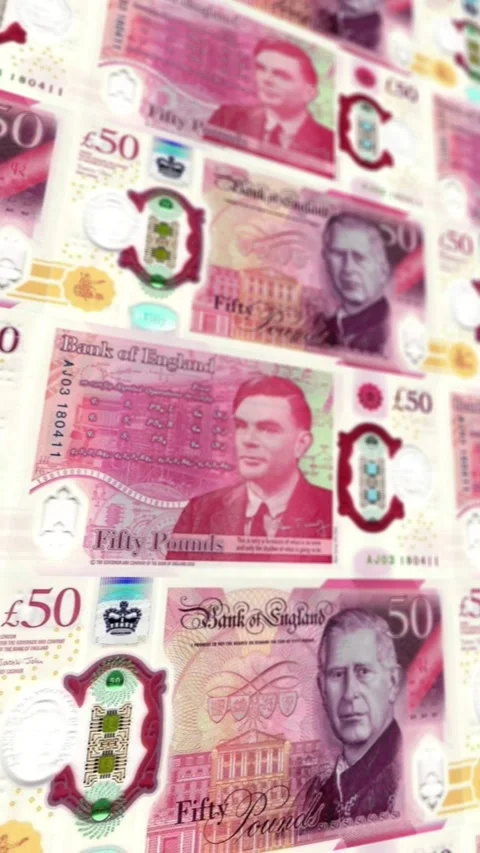 Seamless Looping 50 British Pounds - Fifty GBP Bills Money Background Stock Footage 337701235