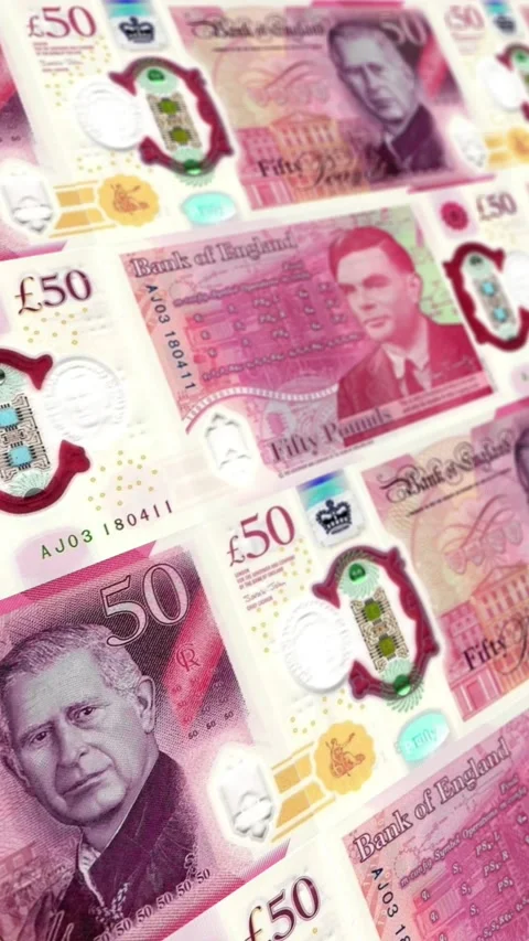 Seamless Looping 50 Pound Banknotes - Fifty GBP Money Animation Stock Footage 337701224