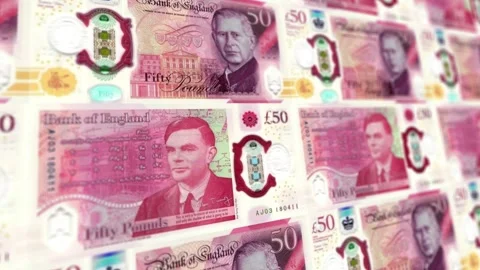 Seamless Looping 50 Pound Bills Background - Fifty GBP Money Animation Stock Footage 337701181