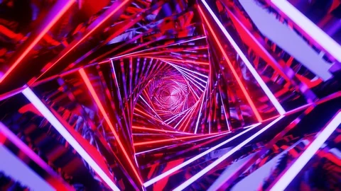 Seamless looping abstract background. Glowing neon lines rotating tunnel. Video stock 125037383