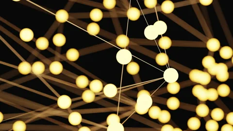 Seamless looping abstract gold and yellow network glowing illumination node b 스톡 동영상 201996858