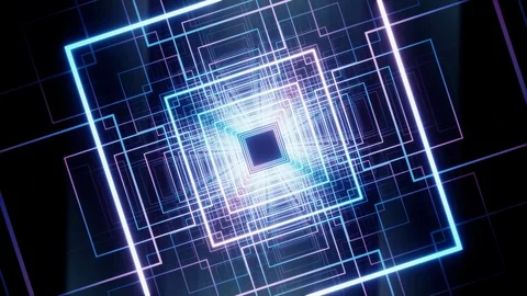 Seamless looping abstract neon light squares formed a technological tunnel. Stock Footage 120021594