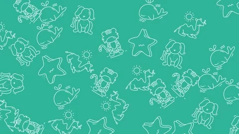 Seamless Looping Animated Pattern with Cute Cartoon Animals and Starfish on.. Stock Footage 320175723