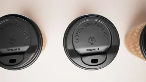 Seamless looping animation of assorted paper cups. Top view at disposable cups. Stock Footage 133467262