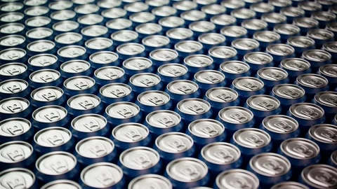 Seamless looping animation of assorted soda cans. Set of many drinks.Aerial view Stock Footage 133477688