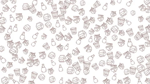 Seamless looping animation of brown line art coffee milk noodles and fast f.. Stockbeeldmateriaal 335944498
