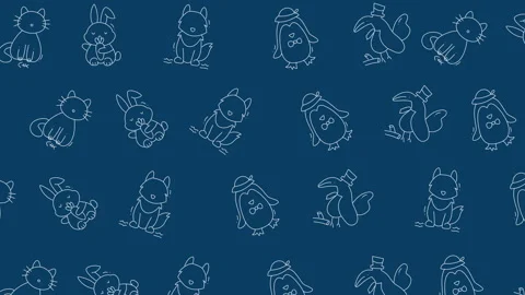 Seamless Looping Animation of Cartoon Animals on Blue Background 스톡 동영상 328568603