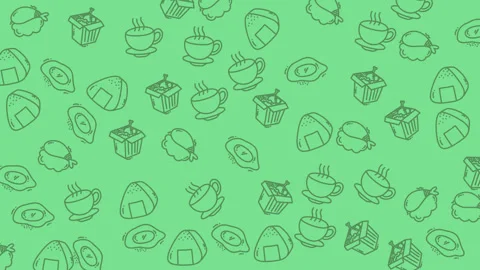 Seamless Looping Animation of Coffee and Desserts on Green Background Stock Footage 328572263