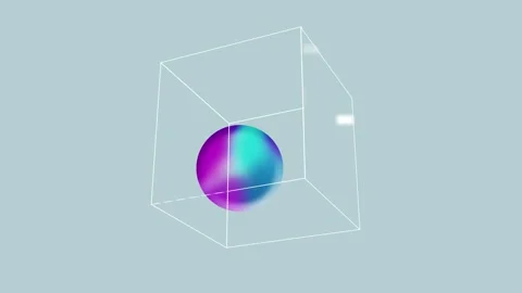 Seamless looping animation of a colorful sphere rotating inside a transparent cu Stock Footage 305021997