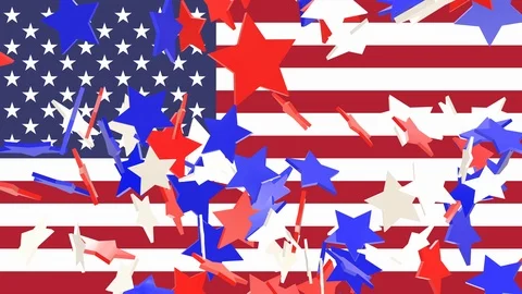 Seamless looping animation of falling red white and blue stars Stock Footage 106467779