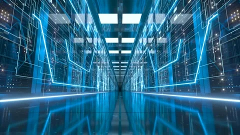 Seamless looping animation of a futuristic server room or data center with .. Stock Footage 327109671