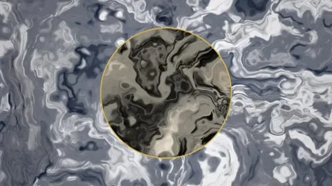 Seamless looping animation of gray liquid marble texture with a golden ring 動画素材 333860260