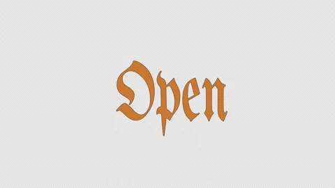 Seamless looping animation text on displaying the word "Open" in an ornate Stock Footage 319372544