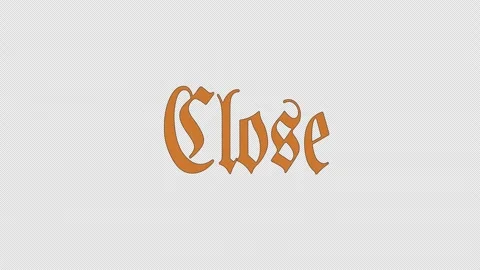 Seamless looping animation text on displaying the word "Close" in an ornate Stock Footage 319373317