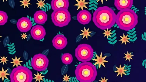 Seamless looping animation of vibrant floral pattern background Stock Footage 346234785