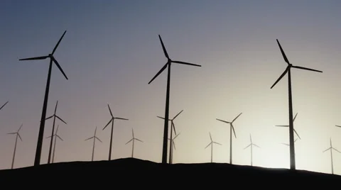 Seamless looping animation of wind turbines spinning 4k Stock Footage 64742842