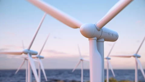 Seamless looping animation of wind turbines spinning Stock Footage 93006430