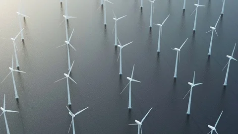 Seamless Looping Animatoin of Modern Wind Turbines in the Sea Stock-Footage 70209373