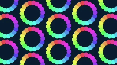 Seamless looping background of colorful rotating rainbow circles on dark Vídeos de archivo 334139315
