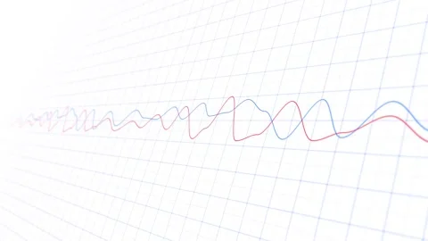Seamless looping business red blue wavy lines on grid background Video stock 340238635
