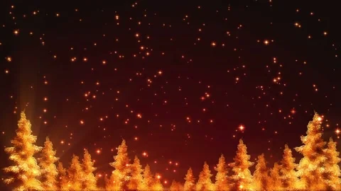 Seamless looping christmas background shows abstract golden trees and falling Stock Footage 160600674