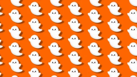 Seamless Looping Cute Halloween Ghosts Pattern Animated on Orange Background. Stock Footage 345046030