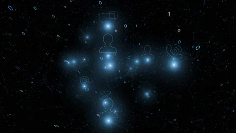 Seamless looping dark blue cyberspace network with icons Stock Footage 229765657
