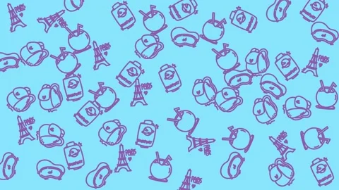 Seamless Looping Doodle Pattern of Paris France Travel and Holiday Vacation.. Stock Footage 323531568