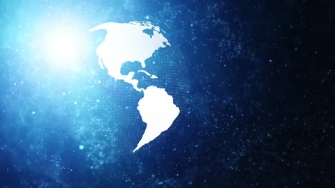 Seamless looping dotted cyber space with earth globe rotation Stock Footage 340237618