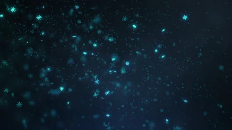 Seamless looping falling glowing blue light snowflakes. Video stock 138192345