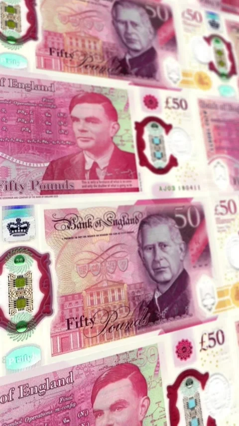 Seamless Looping Fifty Pound - 50 GBP Finance Background Video Stock Footage 337701229