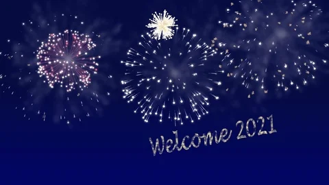 Seamless looping Firework animation with welcome 2021 text Stock Footage 107973253