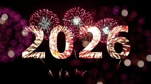 Seamless looping of firework of year 2026 greeting during new year eve countdown Stock Footage 321413660