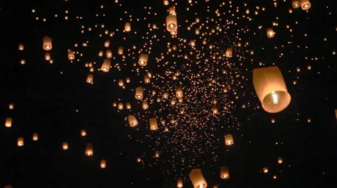Seamless looping float asian lanterns in Chiang Mai ,Thailand Stock Footage