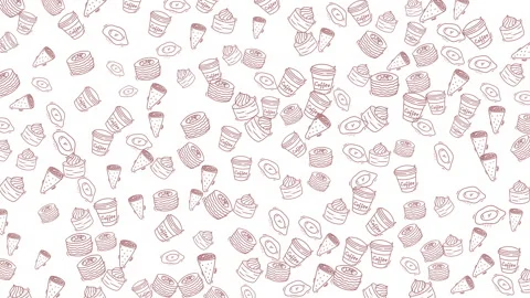 Seamless looping hand drawn coffee ice cream pastry snack pattern animation Stock Footage 335937692