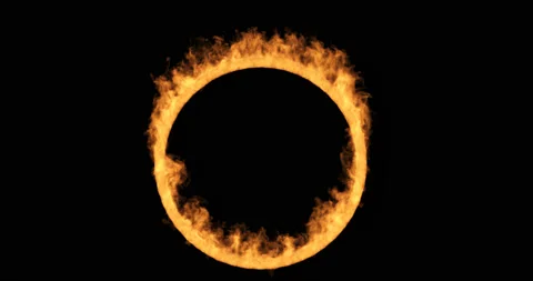 Seamless looping of hoop burning isolated on black background 4K Stock Footage 153038077