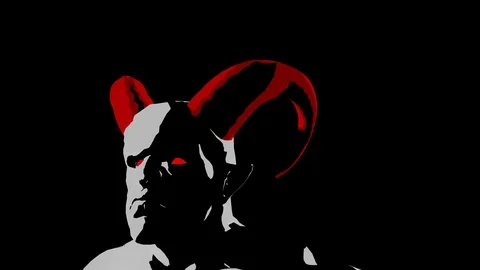 Seamless looping imp character with horns looking in different directions Video stock 126343159