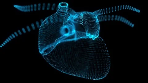 Seamless looping motion animated of human heart. Glowing blue light particles Stock Footage 109146768