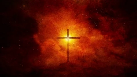 Seamless looping motion background features a holy christian cross and glowing Stock Footage 160668571
