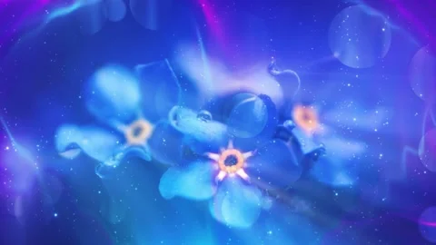 Seamless looping motion background shows a blue floral design and glowing Stock Footage 160599763
