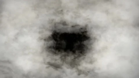 Seamless looping motion background shows a flight through gray clouds on black Stock Footage 160610750