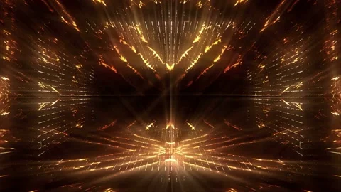 Seamless looping motion background shows a golden tunnel design with light Stock Footage 160661540