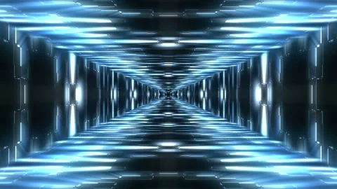 Seamless looping motion background shows a tunnel with glowing blue lights Stock Footage 160663202