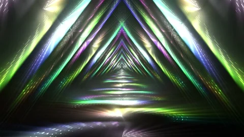 Seamless looping motion background shows a triangular tunnel design and glowing Stock Footage 160663912