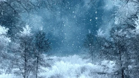 Seamless looping motion background shows falling snow and a winter forest Stock Footage 160667345