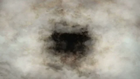 Seamless looping motion background shows a slow flight through gray clouds and Stock Footage 160668916