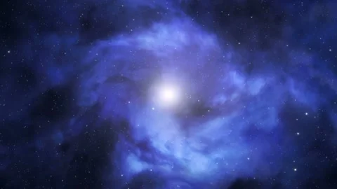 Seamless looping motion background shows a dark blue nebula in deep space and a Stock Footage 160672001